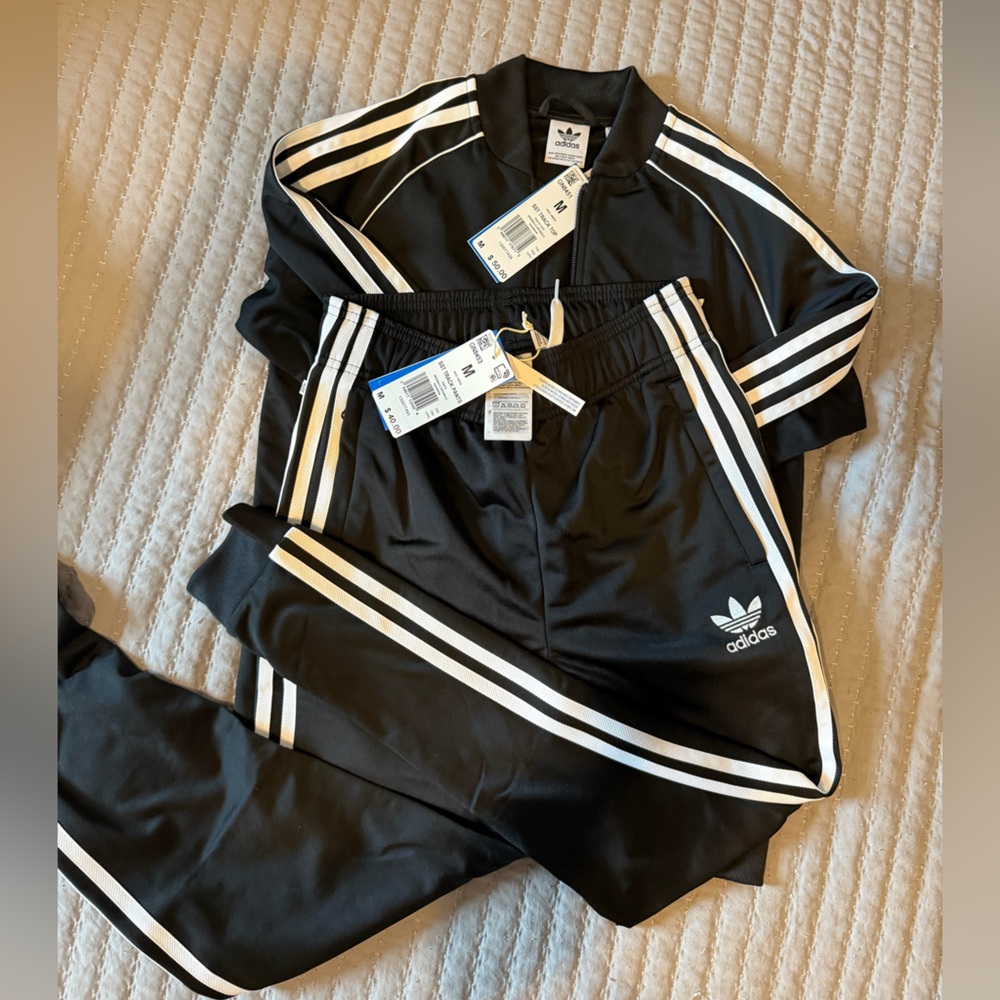 NWT Adidas Black Track Pants and Jacket Set